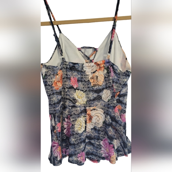 Venus Multi Floral Ruffled Camisole With Tie & Spaghetti Straps Size M - Picture 10 of 13